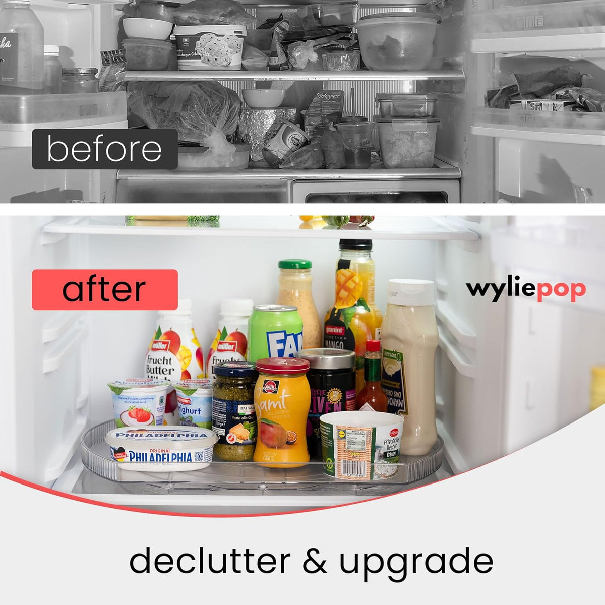 Lazy Susan for Refrigerator - 360° Turntable Refrigerator Organizer and Storage Tray for Fridge, Cabinet & Pantry - Rectangle Lazy Susan (16.5"x11.5"x1.5")