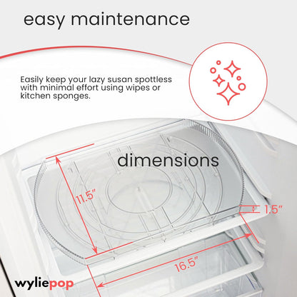 Lazy Susan for Refrigerator - 360° Turntable Refrigerator Organizer and Storage Tray for Fridge, Cabinet & Pantry - Rectangle Lazy Susan (16.5"x11.5"x1.5")