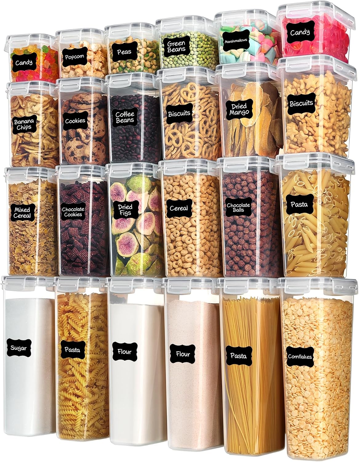 Airtight Food Storage Containers with Lids, 24 pcs, Black