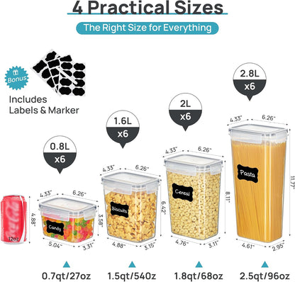 Airtight Food Storage Containers with Lids, 24 pcs, Black