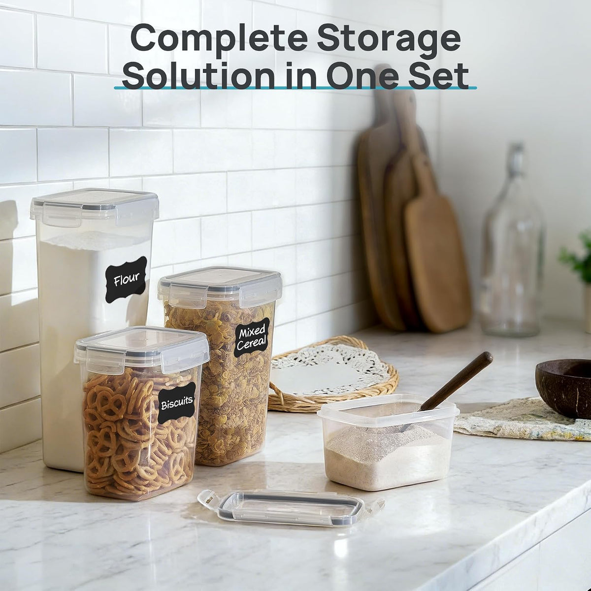 Airtight Food Storage Containers with Lids, 24 pcs, Black