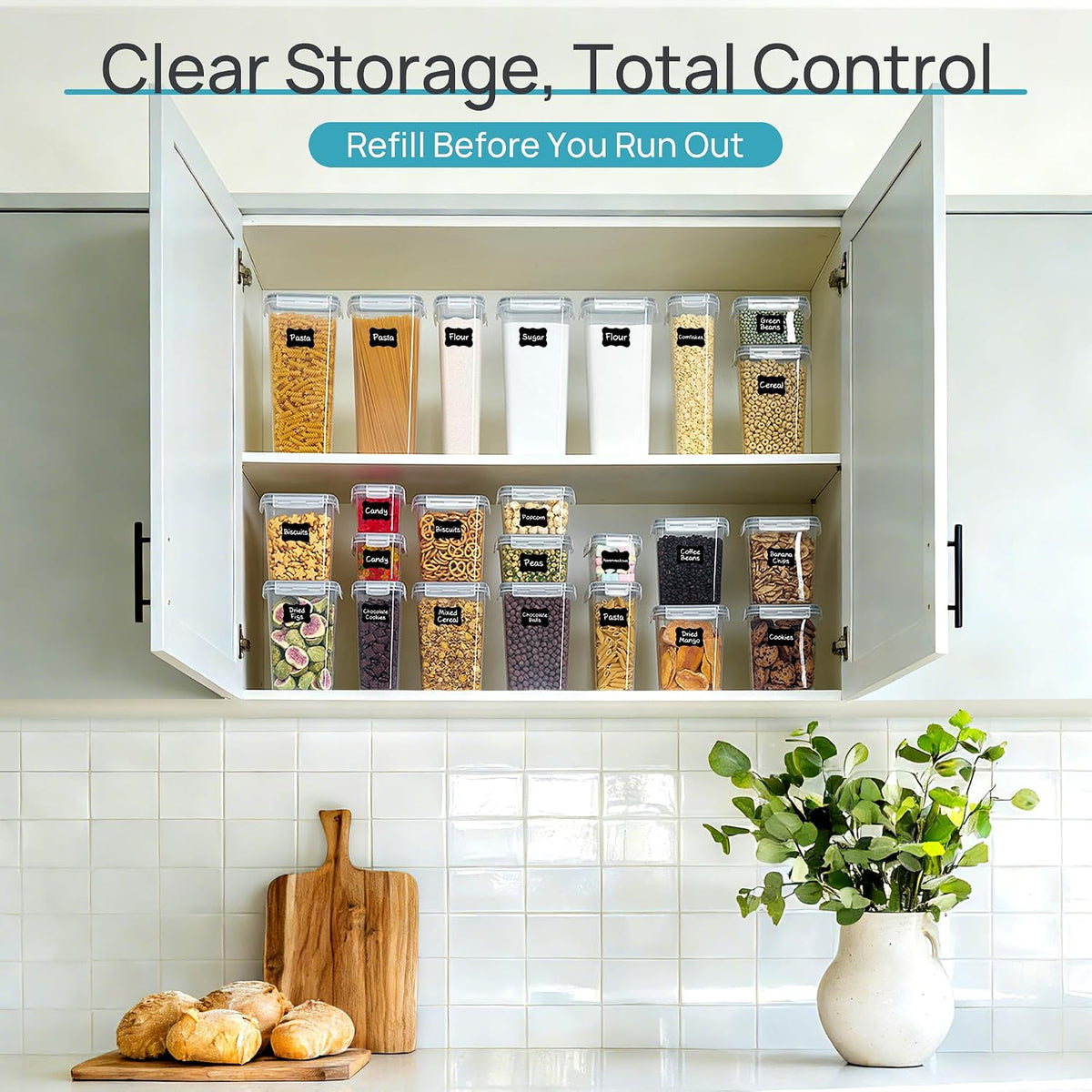 Airtight Food Storage Containers with Lids, 24 pcs, Black