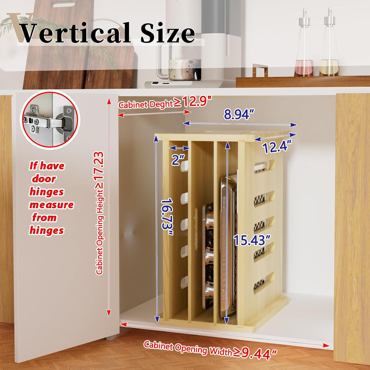 7 Tier Wooden Tray Dividers for Cabinets | Baking Cookie Sheet Organizer, Vertical/Horizontal Cabinet Dividers for Pots, Cutting Board, Kitchen Organizers and Storage