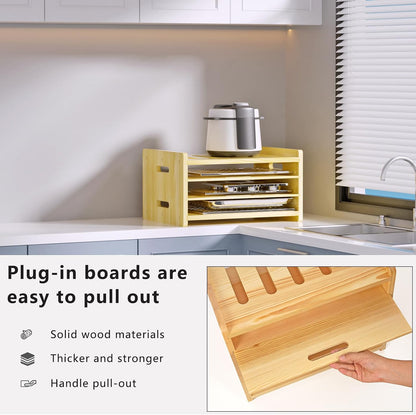 7 Tier Wooden Tray Dividers for Cabinets | Baking Cookie Sheet Organizer, Vertical/Horizontal Cabinet Dividers for Pots, Cutting Board, Kitchen Organizers and Storage