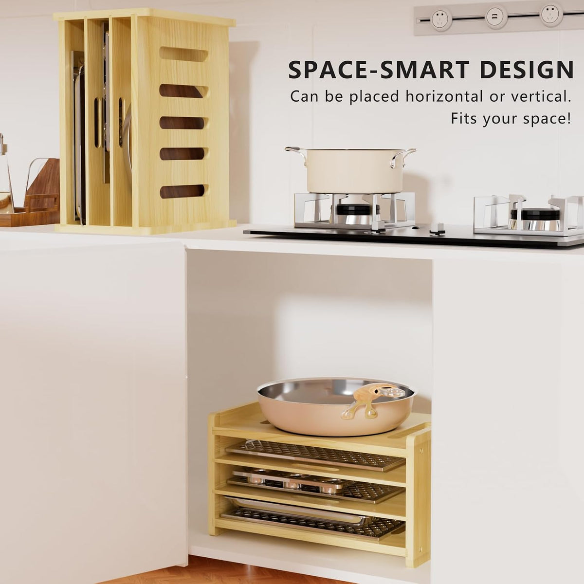7 Tier Wooden Tray Dividers for Cabinets | Baking Cookie Sheet Organizer, Vertical/Horizontal Cabinet Dividers for Pots, Cutting Board, Kitchen Organizers and Storage