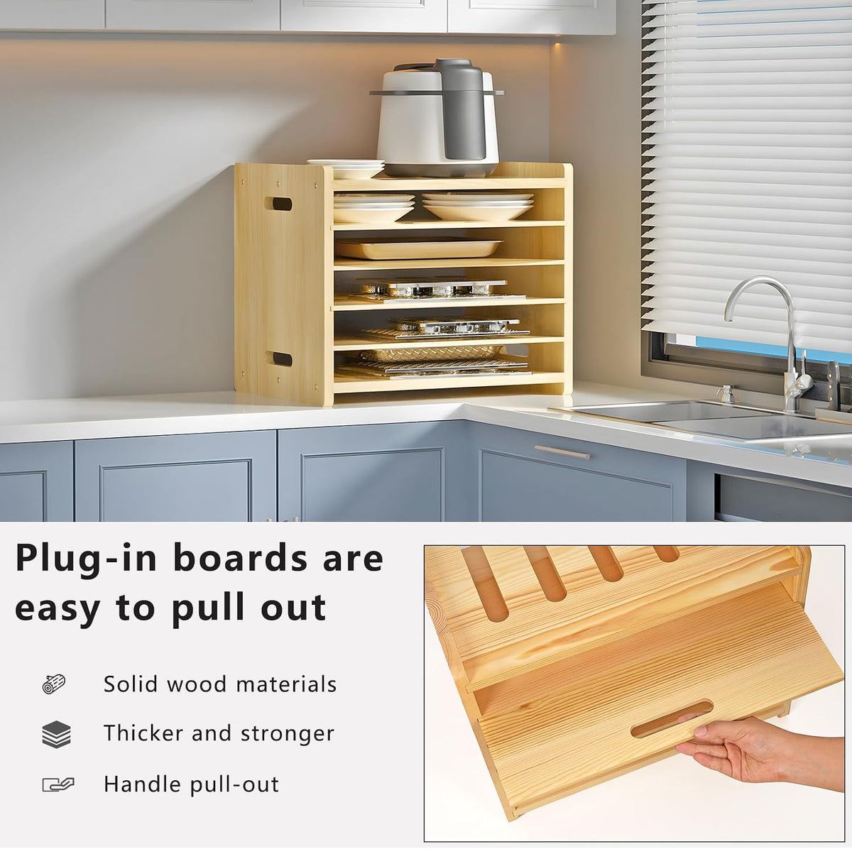 7 Tier Wooden Tray Dividers for Cabinets | Baking Cookie Sheet Organizer, Vertical/Horizontal Cabinet Dividers for Pots, Cutting Board, Kitchen Organizers and Storage