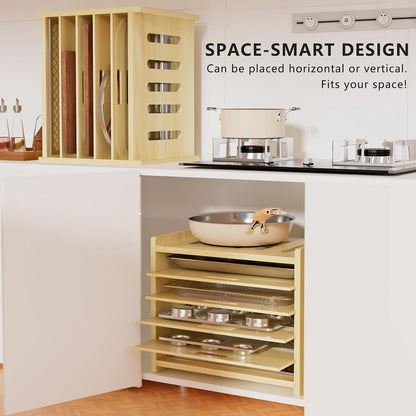 7 Tier Wooden Tray Dividers for Cabinets | Baking Cookie Sheet Organizer, Vertical/Horizontal Cabinet Dividers for Pots, Cutting Board, Kitchen Organizers and Storage