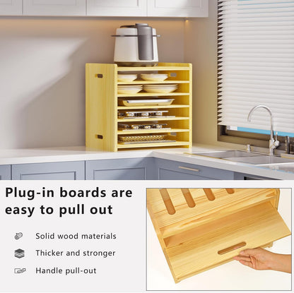 7 Tier Wooden Tray Dividers for Cabinets | Baking Cookie Sheet Organizer, Vertical/Horizontal Cabinet Dividers for Pots, Cutting Board, Kitchen Organizers and Storage