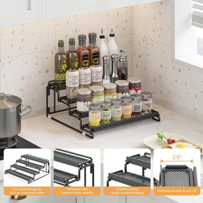 2 Pack Spice Rack Organizer for Cabinet, 4 Tier Black (S&L) Seasoning Organizer Rack for Inside Cabinets, Countertop, Pantry Storage