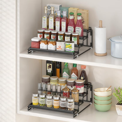 2 Pack Spice Rack Organizer for Cabinet, 4 Tier Black (S&L) Seasoning Organizer Rack for Inside Cabinets, Countertop, Pantry Storage