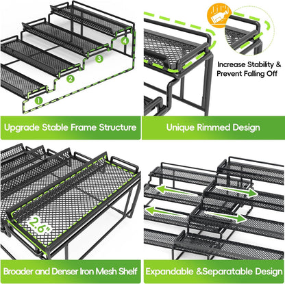 2 Pack Spice Rack Organizer for Cabinet, 4 Tier Black (S&L) Seasoning Organizer Rack for Inside Cabinets, Countertop, Pantry Storage