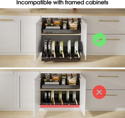 16" Deep Pull Out Cabinet Organizer with 6 Dividers, Expandable (11.7 "-20" W) Pull Out Drawers for Cabinets, Cabinet Trays Pull Out for Cabinets in Kitchen, Pantry or Bathroom, Black, 2 Pack
