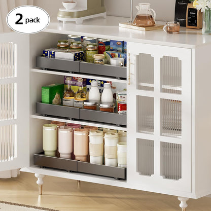 16" Deep Pull Out Cabinet Organizer with 6 Dividers, Expandable (11.7 "-20" W) Pull Out Drawers for Cabinets, Cabinet Trays Pull Out for Cabinets in Kitchen, Pantry or Bathroom, Black, 2 Pack