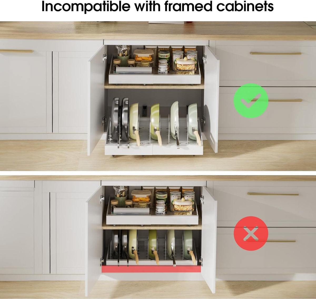 16" Deep Pull Out Cabinet Organizer with 6 Dividers, Expandable (11.7 "-20" W) Pull Out Drawers for Cabinets, Cabinet Trays Pull Out for Cabinets in Kitchen, Pantry or Bathroom, Black, 2 Pack