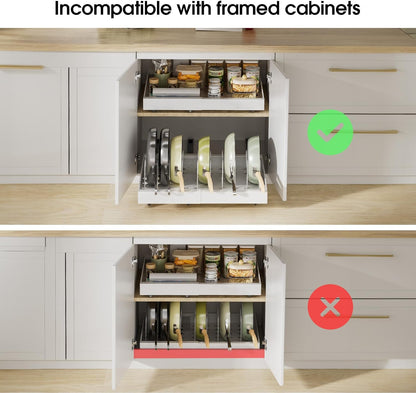 16" Deep Pull Out Cabinet Organizer with 6 Dividers, Expandable (11.7 "-20" W) Pull Out Drawers for Cabinets, Cabinet Trays Pull Out for Cabinets in Kitchen, Pantry or Bathroom, Black, 2 Pack