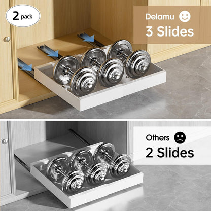 16" Deep Pull Out Cabinet Organizer with 6 Dividers, Expandable (11.7 "-20" W) Pull Out Drawers for Cabinets, Cabinet Trays Pull Out for Cabinets in Kitchen, Pantry or Bathroom, Black, 2 Pack