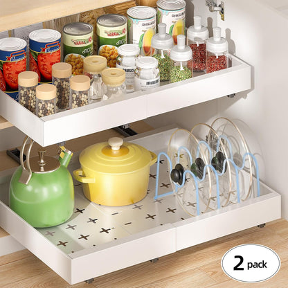 16" Deep Pull Out Cabinet Organizer with 6 Dividers, Expandable (11.7 "-20" W) Pull Out Drawers for Cabinets, Cabinet Trays Pull Out for Cabinets in Kitchen, Pantry or Bathroom, Black, 2 Pack