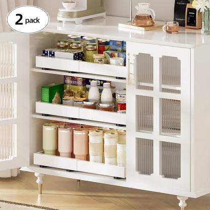 16" Deep Pull Out Cabinet Organizer with 6 Dividers, Expandable (11.7 "-20" W) Pull Out Drawers for Cabinets, Cabinet Trays Pull Out for Cabinets in Kitchen, Pantry or Bathroom, Black, 2 Pack