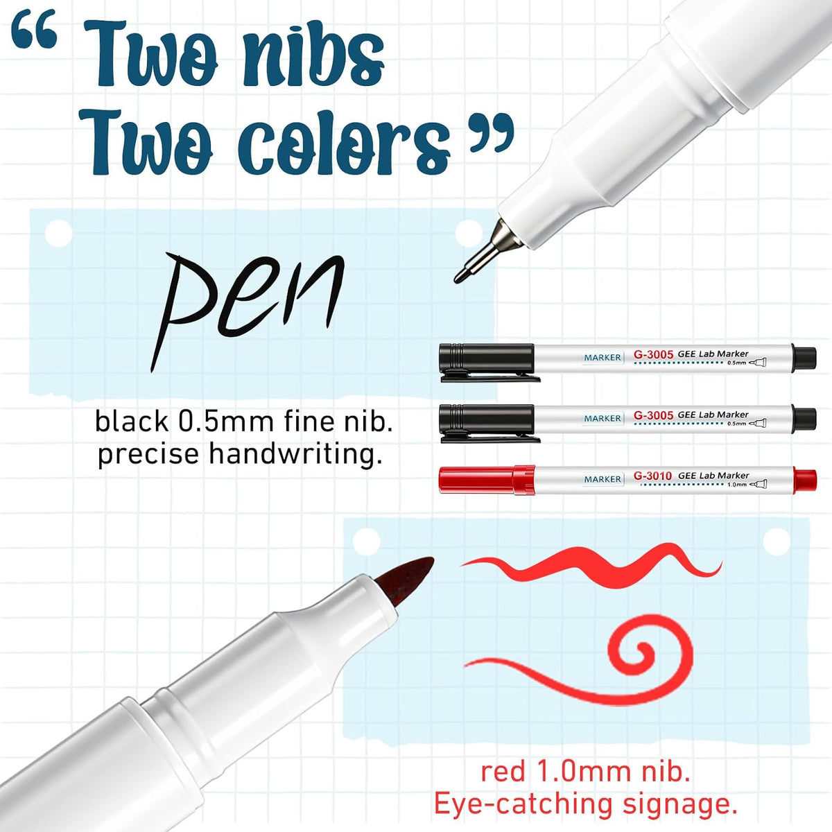 3 Pack Alcohol Resistant Laboratory Markers Permanent Freezer Pens with Black 0.5mm Fine Point and Red 1.0mm Makers Tip, Designed for Lab, Professional Labeling on Glass Plastic Wet Surfaces