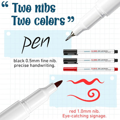3 Pack Alcohol Resistant Laboratory Markers Permanent Freezer Pens with Black 0.5mm Fine Point and Red 1.0mm Makers Tip, Designed for Lab, Professional Labeling on Glass Plastic Wet Surfaces