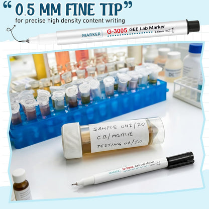 3 Pack Alcohol Resistant Laboratory Markers Permanent Freezer Pens with Black 0.5mm Fine Point and Red 1.0mm Makers Tip, Designed for Lab, Professional Labeling on Glass Plastic Wet Surfaces