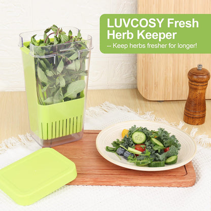 Fresh Herb Keeper for Refrigerator, Clear BPA-Free Herb Saver, Storage Container for Cilantro, Parsley, Thyme, Mint & Asparagus, Preserver Keeps Fresh Herbs for 3 Times Longer, Green & Orange