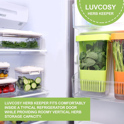 Fresh Herb Keeper for Refrigerator, Clear BPA-Free Herb Saver, Storage Container for Cilantro, Parsley, Thyme, Mint & Asparagus, Preserver Keeps Fresh Herbs for 3 Times Longer, Green & Orange