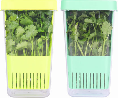 Fresh Herb Keeper for Refrigerator, Clear BPA-Free Herb Saver, Storage Container for Cilantro, Parsley, Thyme, Mint & Asparagus, Preserver Keeps Fresh Herbs for 3 Times Longer, Green & Orange