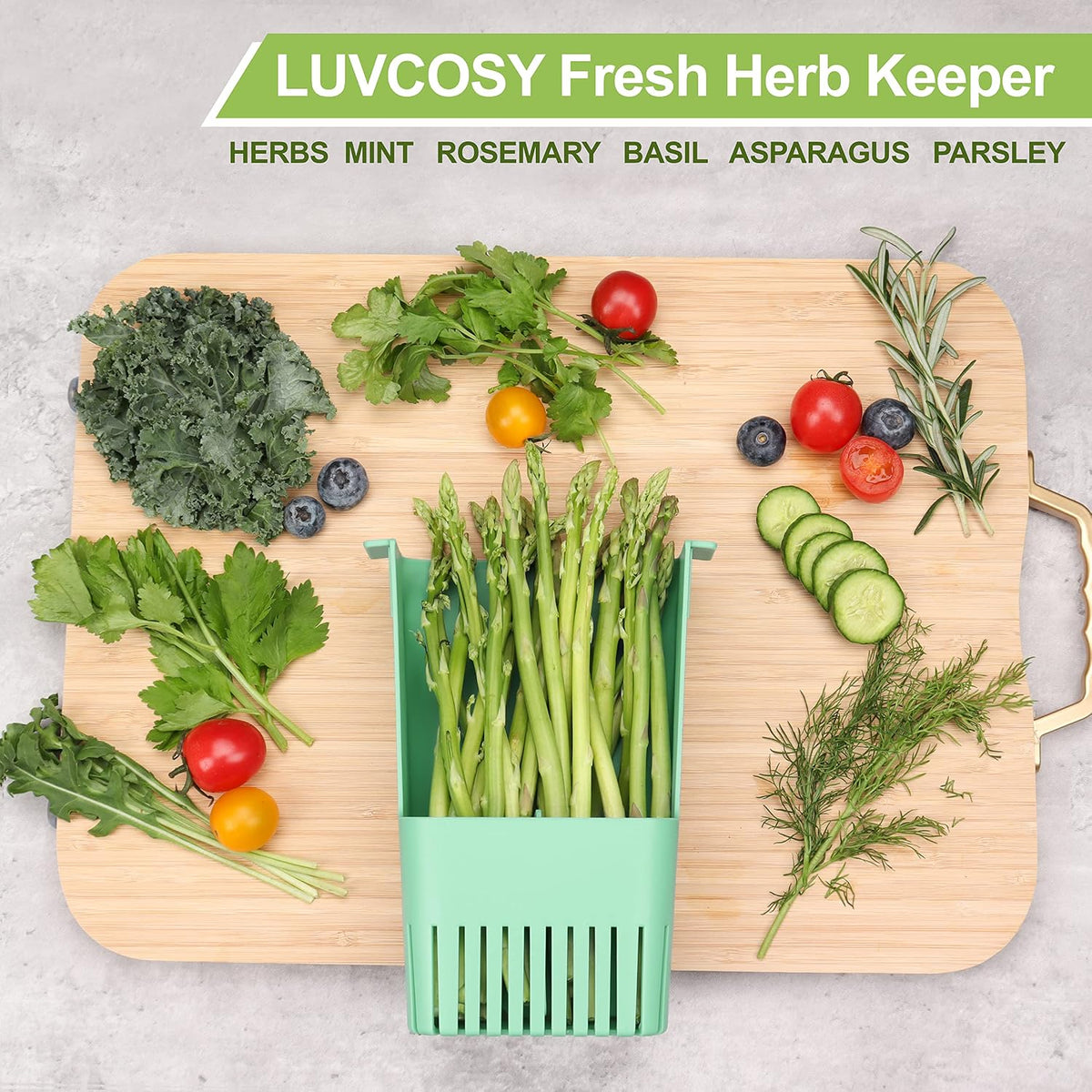 Fresh Herb Keeper for Refrigerator, Clear BPA-Free Herb Saver, Storage Container for Cilantro, Parsley, Thyme, Mint & Asparagus, Preserver Keeps Fresh Herbs for 3 Times Longer, Green & Orange