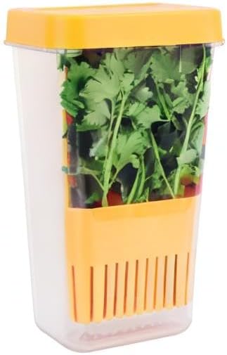 Fresh Herb Keeper for Refrigerator, Clear BPA-Free Herb Saver, Storage Container for Cilantro, Parsley, Thyme, Mint & Asparagus, Preserver Keeps Fresh Herbs for 3 Times Longer, Green & Orange