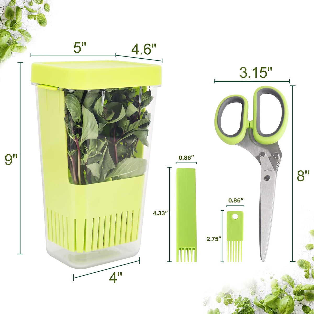 Fresh Herb Keeper for Refrigerator, Clear BPA-Free Herb Saver, Storage Container for Cilantro, Parsley, Thyme, Mint & Asparagus, Preserver Keeps Fresh Herbs for 3 Times Longer, Green & Orange