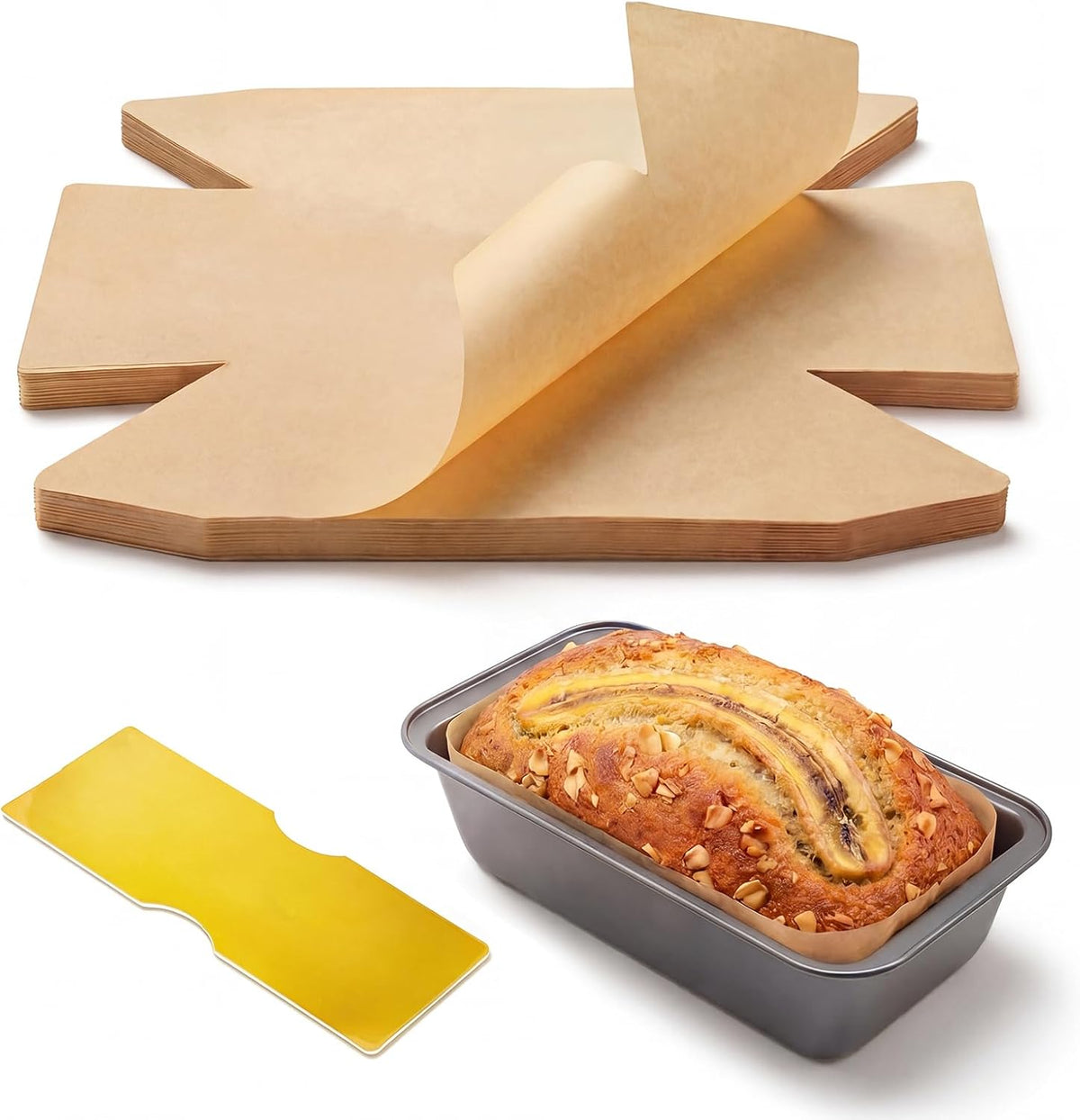 100 Pcs Loaf Pan Liners for Baking Bread 9x5 Inch, Bread Pan Liners with Cardboard Formers, Non-Stick Pre Cut Unbleached Parchment Paper for Loaf Pan