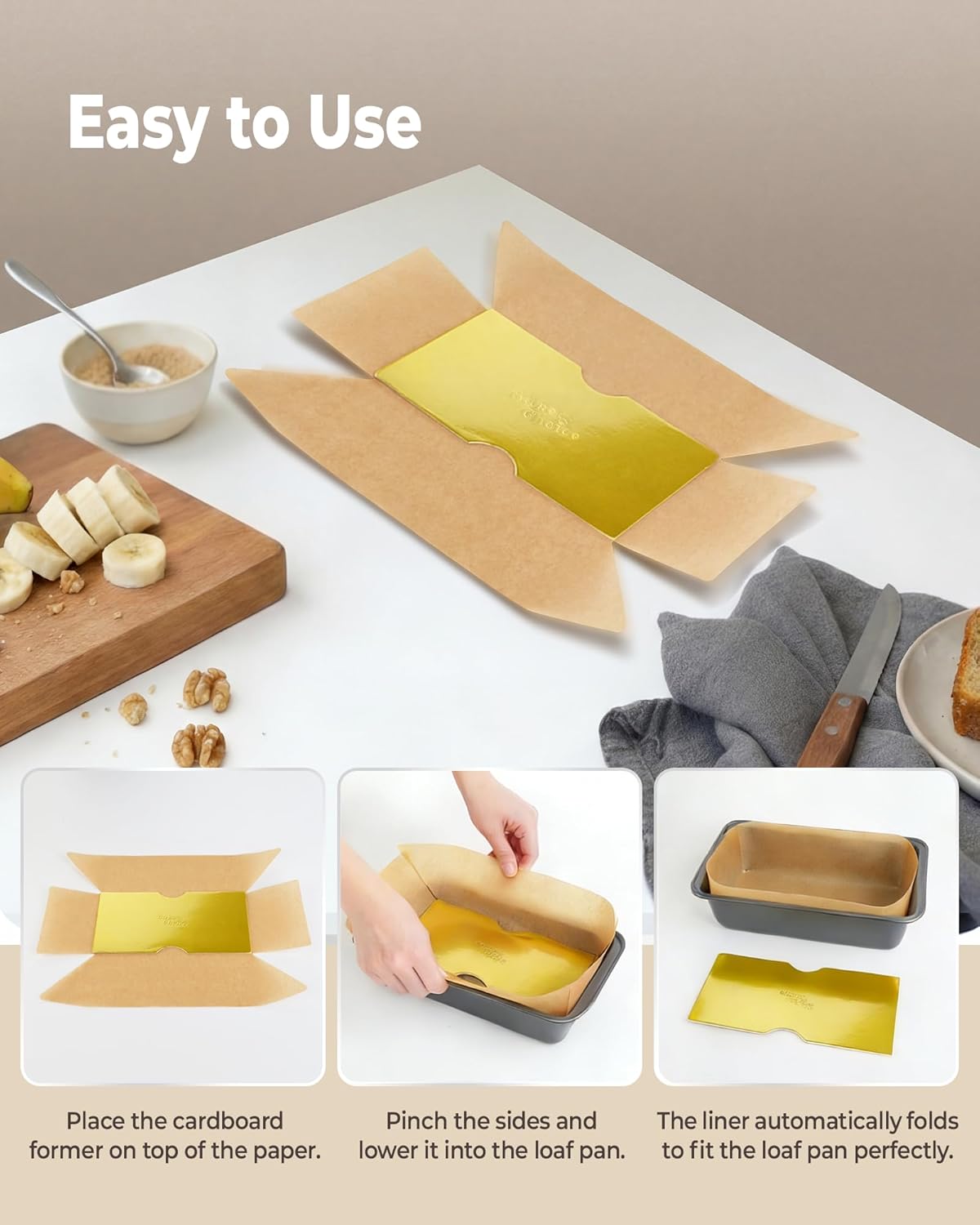 100 Pcs Loaf Pan Liners for Baking Bread 9x5 Inch, Bread Pan Liners with Cardboard Formers, Non-Stick Pre Cut Unbleached Parchment Paper for Loaf Pan