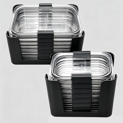 Food Storage Container Lids Organizer for Rubbermaid Brilliance Nap-On Lids,Stackable Food Storage Container Lid Organizer--Fits 0.5, 1.3, 3.2, 4.7 & 9.6 Cups--Holds 32 Lids(Black)