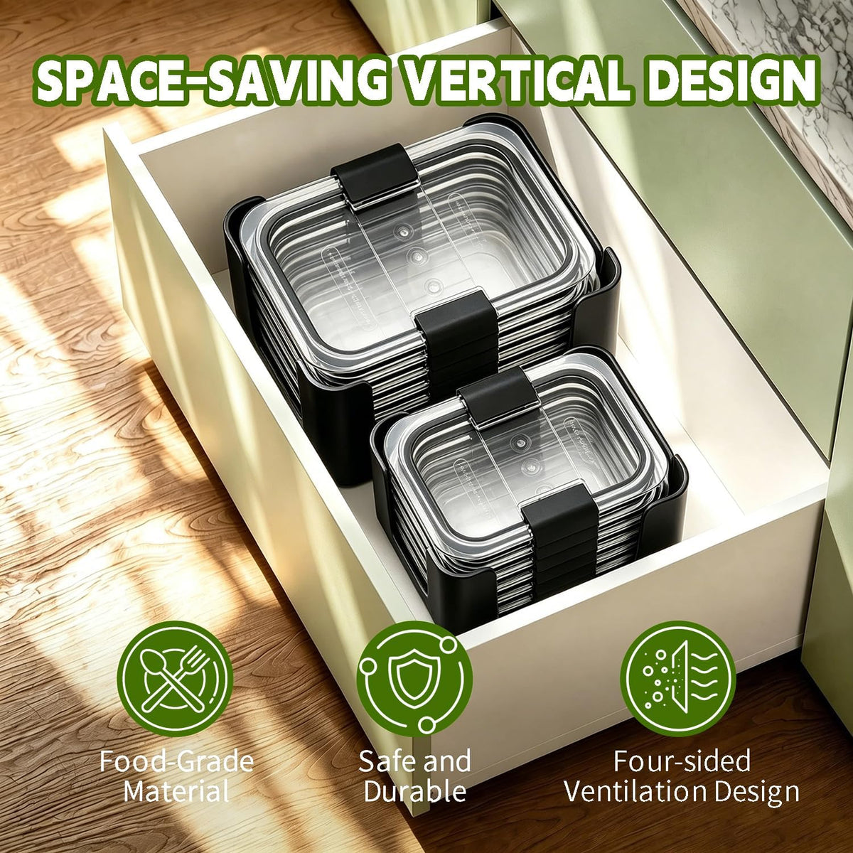 Food Storage Container Lids Organizer for Rubbermaid Brilliance Nap-On Lids,Stackable Food Storage Container Lid Organizer--Fits 0.5, 1.3, 3.2, 4.7 & 9.6 Cups--Holds 32 Lids(Black)
