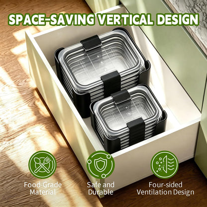 Food Storage Container Lids Organizer for Rubbermaid Brilliance Nap-On Lids,Stackable Food Storage Container Lid Organizer--Fits 0.5, 1.3, 3.2, 4.7 & 9.6 Cups--Holds 32 Lids(Black)