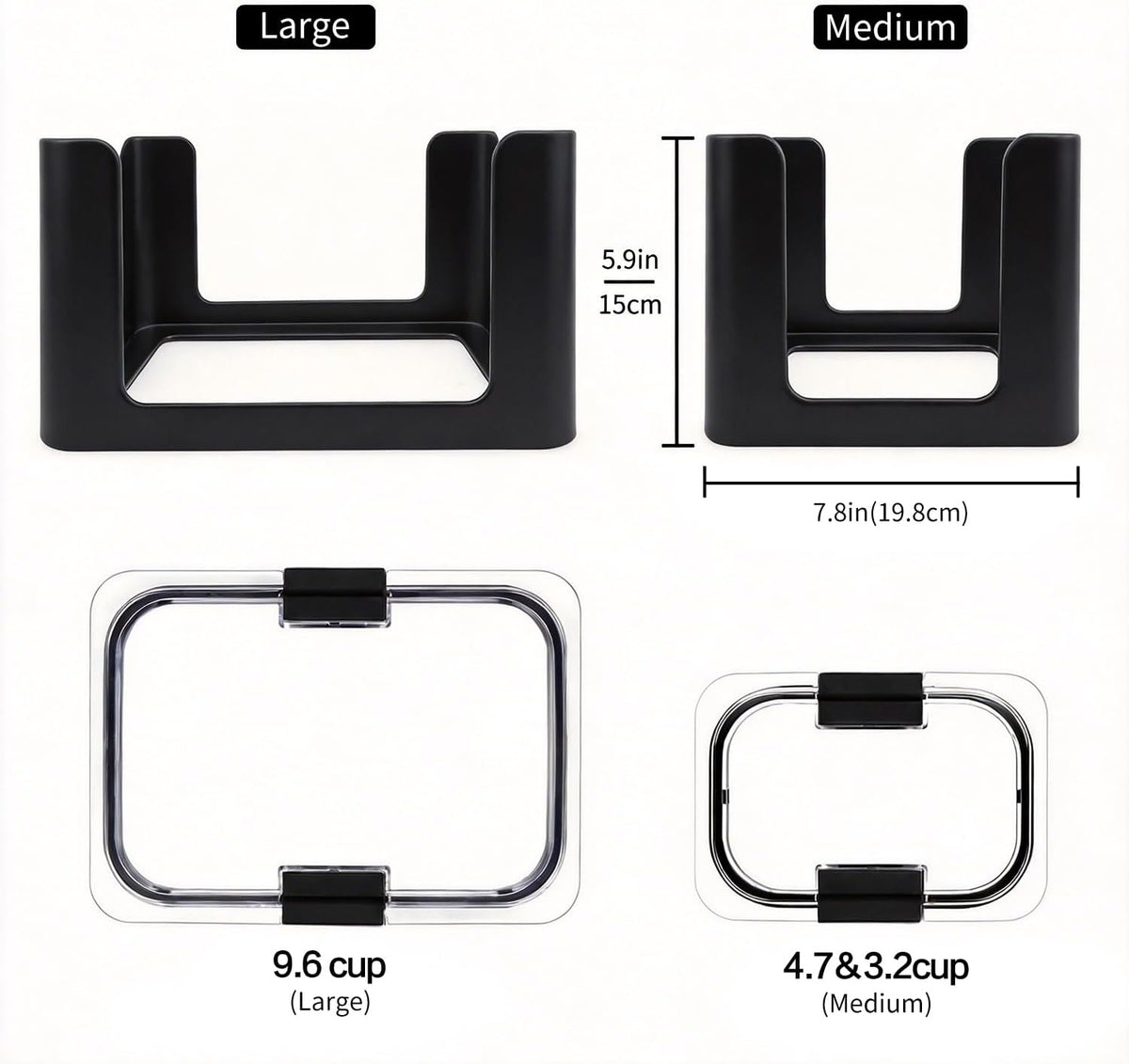 Food Storage Container Lids Organizer for Rubbermaid Brilliance Nap-On Lids,Stackable Food Storage Container Lid Organizer--Fits 0.5, 1.3, 3.2, 4.7 & 9.6 Cups--Holds 32 Lids(Black)