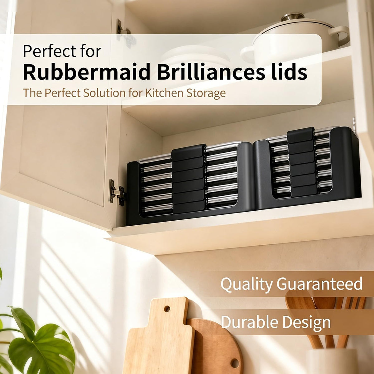 Food Storage Container Lids Organizer for Rubbermaid Brilliance Nap-On Lids,Stackable Food Storage Container Lid Organizer--Fits 0.5, 1.3, 3.2, 4.7 & 9.6 Cups--Holds 32 Lids(Black)