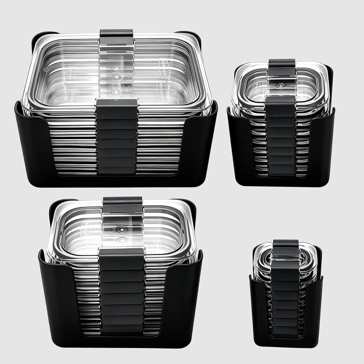 Food Storage Container Lids Organizer for Rubbermaid Brilliance Nap-On Lids,Stackable Food Storage Container Lid Organizer--Fits 0.5, 1.3, 3.2, 4.7 & 9.6 Cups--Holds 32 Lids(Black)
