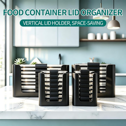 Food Storage Container Lids Organizer for Rubbermaid Brilliance Nap-On Lids,Stackable Food Storage Container Lid Organizer--Fits 0.5, 1.3, 3.2, 4.7 & 9.6 Cups--Holds 32 Lids(Black)