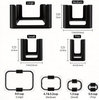 Food Storage Container Lids Organizer for Rubbermaid Brilliance Nap-On Lids,Stackable Food Storage Container Lid Organizer--Fits 0.5, 1.3, 3.2, 4.7 & 9.6 Cups--Holds 32 Lids(Black)