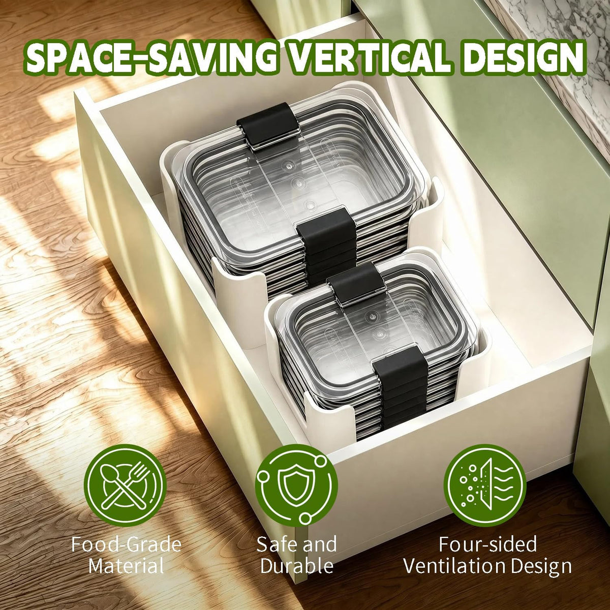 Food Storage Container Lids Organizer for Rubbermaid Brilliance Nap-On Lids,Stackable Food Storage Container Lid Organizer--Fits 0.5, 1.3, 3.2, 4.7 & 9.6 Cups--Holds 32 Lids(Black)