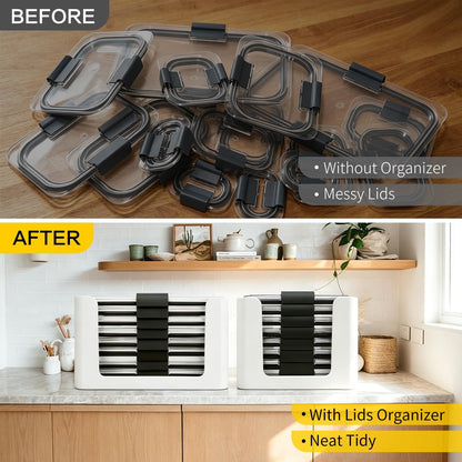 Food Storage Container Lids Organizer for Rubbermaid Brilliance Nap-On Lids,Stackable Food Storage Container Lid Organizer--Fits 0.5, 1.3, 3.2, 4.7 & 9.6 Cups--Holds 32 Lids(Black)