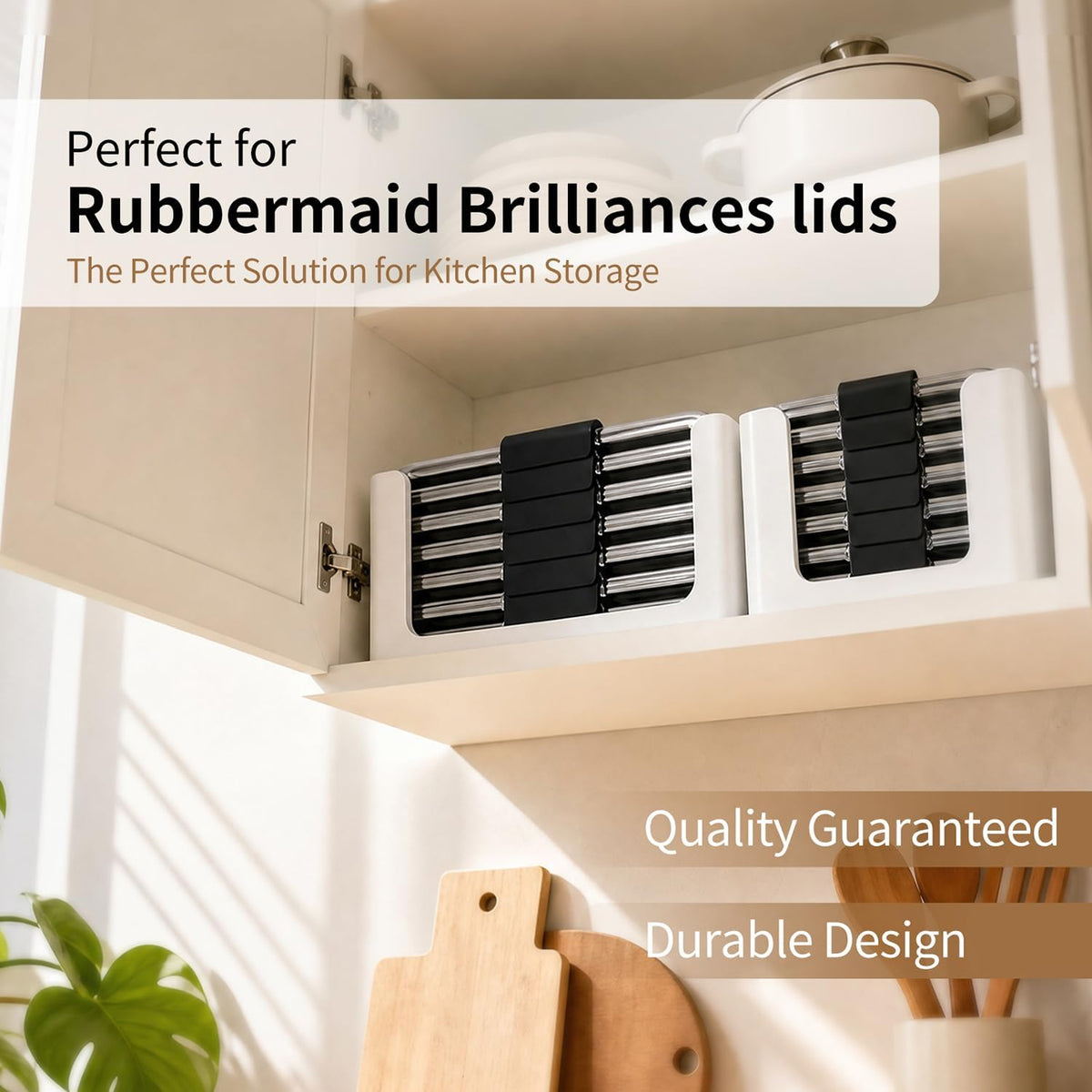 Food Storage Container Lids Organizer for Rubbermaid Brilliance Nap-On Lids,Stackable Food Storage Container Lid Organizer--Fits 0.5, 1.3, 3.2, 4.7 & 9.6 Cups--Holds 32 Lids(Black)