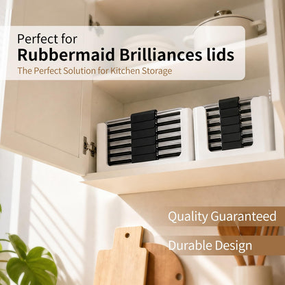 Food Storage Container Lids Organizer for Rubbermaid Brilliance Nap-On Lids,Stackable Food Storage Container Lid Organizer--Fits 0.5, 1.3, 3.2, 4.7 & 9.6 Cups--Holds 32 Lids(Black)