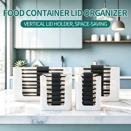 Food Storage Container Lids Organizer for Rubbermaid Brilliance Nap-On Lids,Stackable Food Storage Container Lid Organizer--Fits 0.5, 1.3, 3.2, 4.7 & 9.6 Cups--Holds 32 Lids(Black)