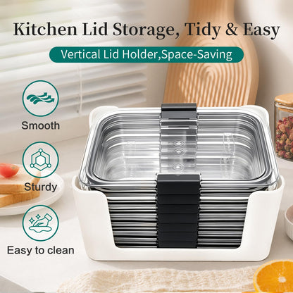 Food Storage Container Lids Organizer for Rubbermaid Brilliance Nap-On Lids,Stackable Food Storage Container Lid Organizer--Fits 0.5, 1.3, 3.2, 4.7 & 9.6 Cups--Holds 32 Lids(Black)