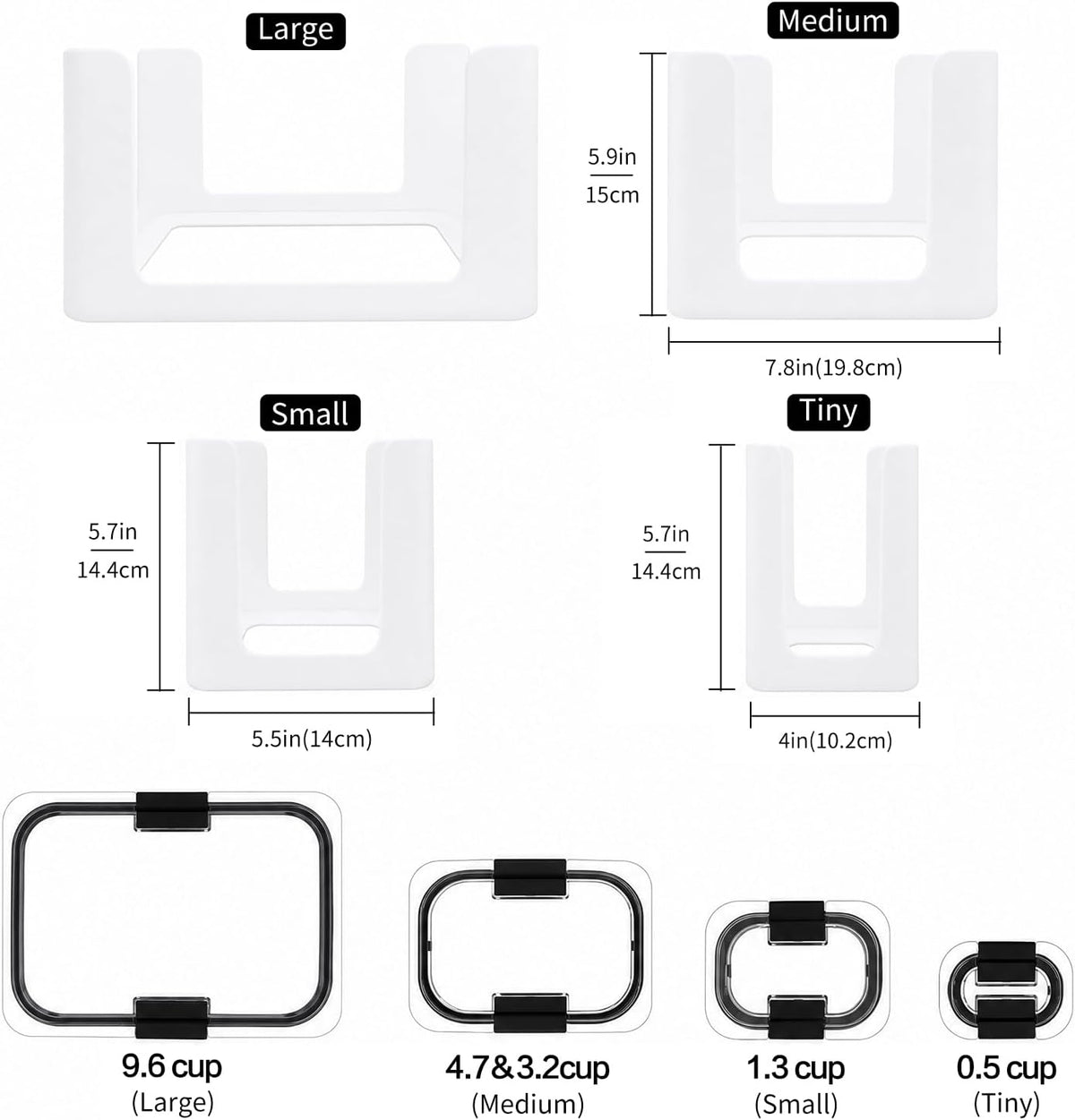 Food Storage Container Lids Organizer for Rubbermaid Brilliance Nap-On Lids,Stackable Food Storage Container Lid Organizer--Fits 0.5, 1.3, 3.2, 4.7 & 9.6 Cups--Holds 32 Lids(Black)
