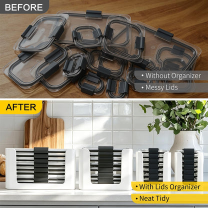 Food Storage Container Lids Organizer for Rubbermaid Brilliance Nap-On Lids,Stackable Food Storage Container Lid Organizer--Fits 0.5, 1.3, 3.2, 4.7 & 9.6 Cups--Holds 32 Lids(Black)