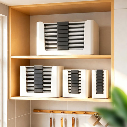 Food Storage Container Lids Organizer for Rubbermaid Brilliance Nap-On Lids,Stackable Food Storage Container Lid Organizer--Fits 0.5, 1.3, 3.2, 4.7 & 9.6 Cups--Holds 32 Lids(Black)
